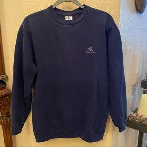 Vintage Calvin Klein Navy Embroidery Sweatshirt Size Medium-Unisex